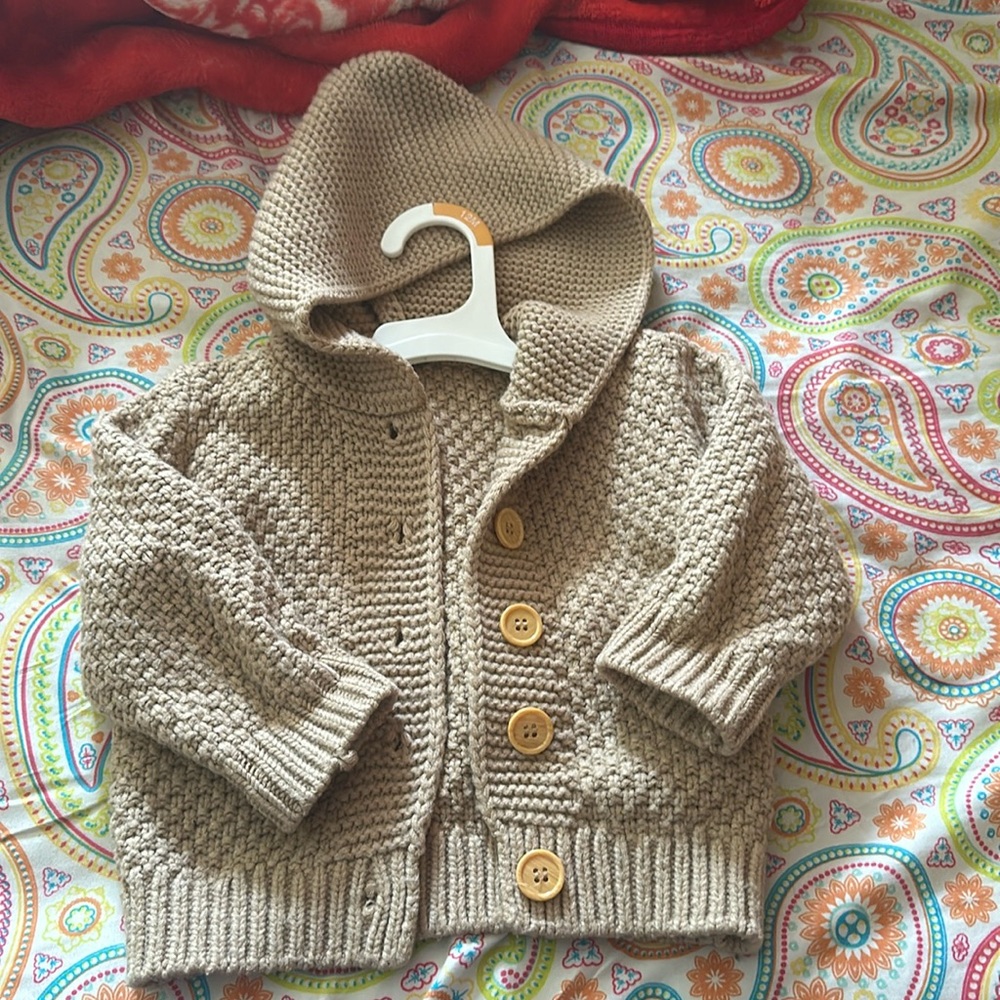 Knitted hooded button up sweater! 9-12 months